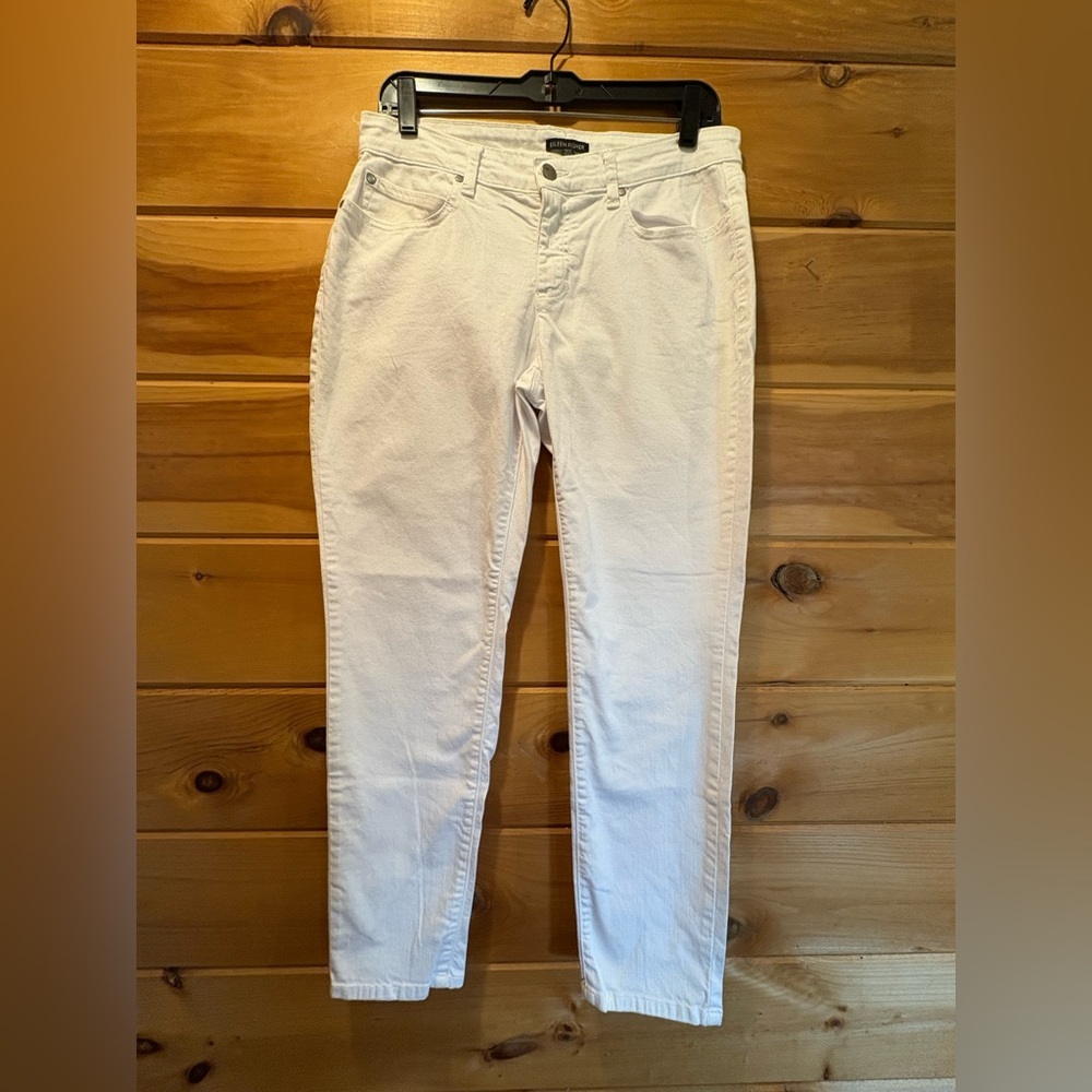 Eileen Fisher White Straight-Leg Pants size 8 98% organic cotton 2% spandex